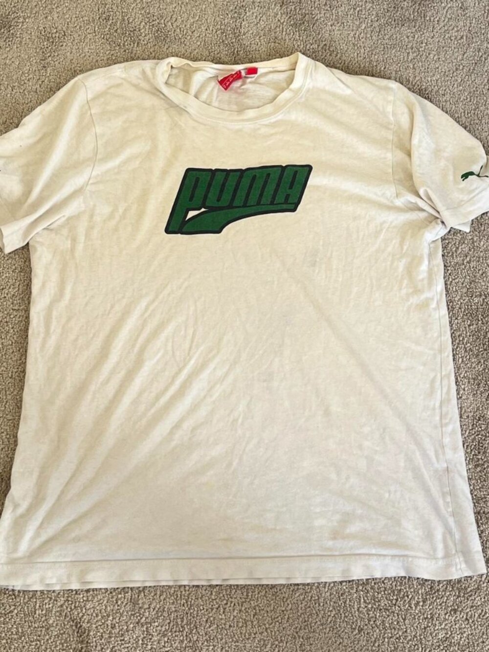 Puma Sport Lifestyle Tee Green Logo Off-White Size M